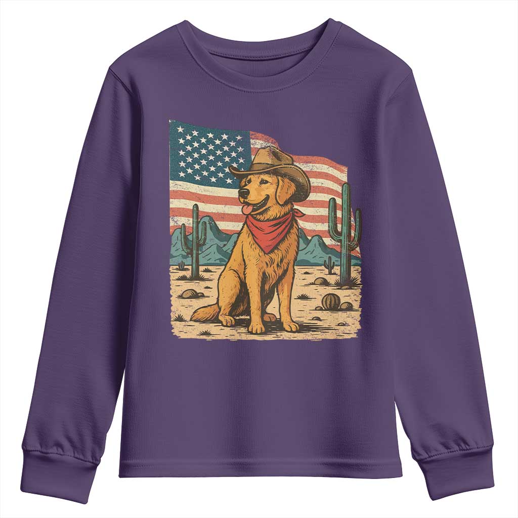 Patriotic Cowboy Dog Youth Sweatshirt American Flag Western Country TS14 Purple Print Your Wear