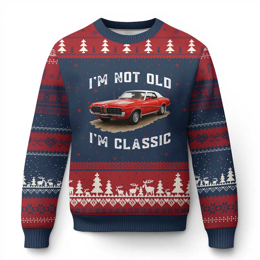 I'm Not Old I'm Classic Ugly Christmas Sweater Vintage 1970 Mercury Cougar Hardtop Classic Car Enthusiast TS14 Navy Red Print Your Wear