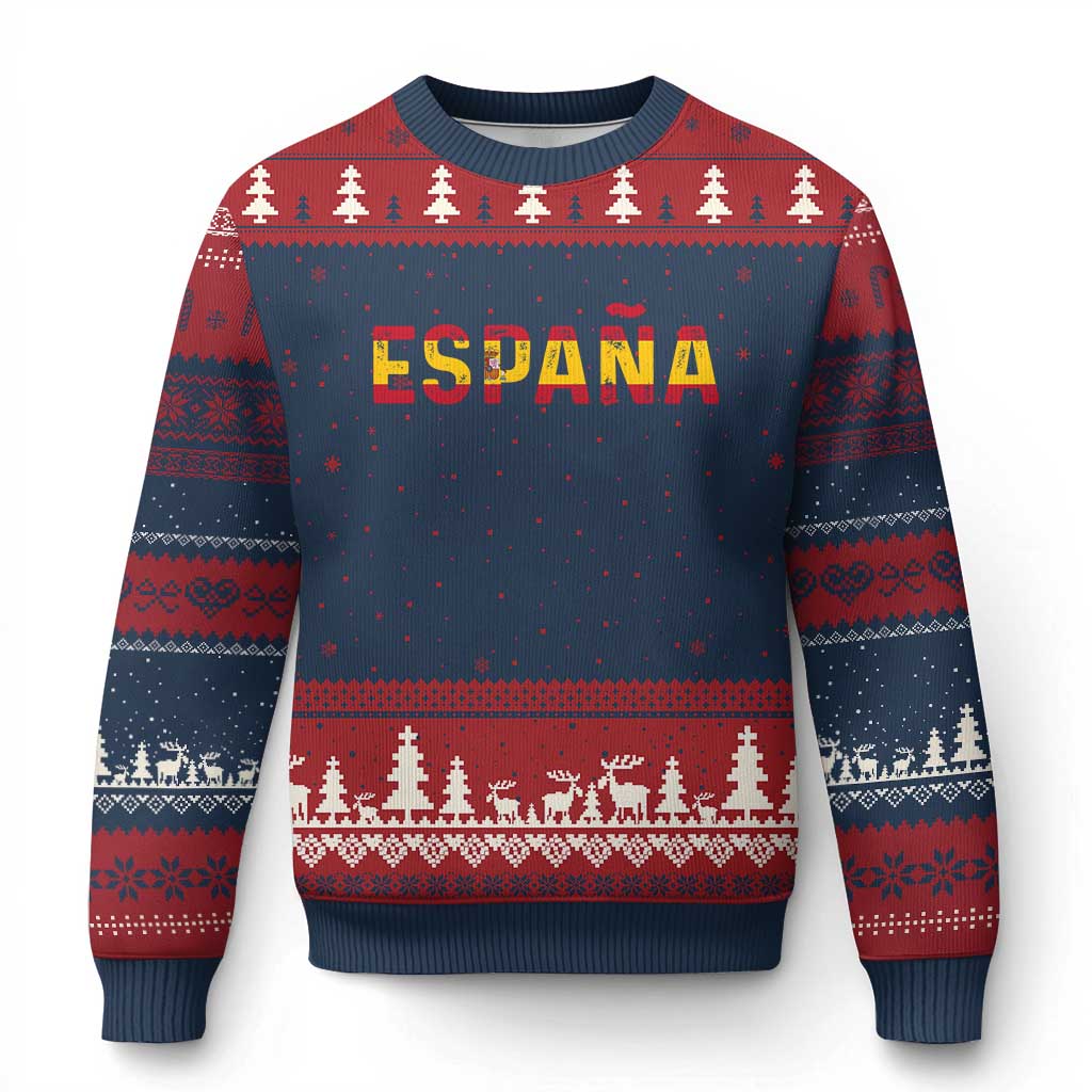 Spain Spanish Flag Espana Pride Ugly Christmas Sweater TS14 Navy Red Print Your Wear