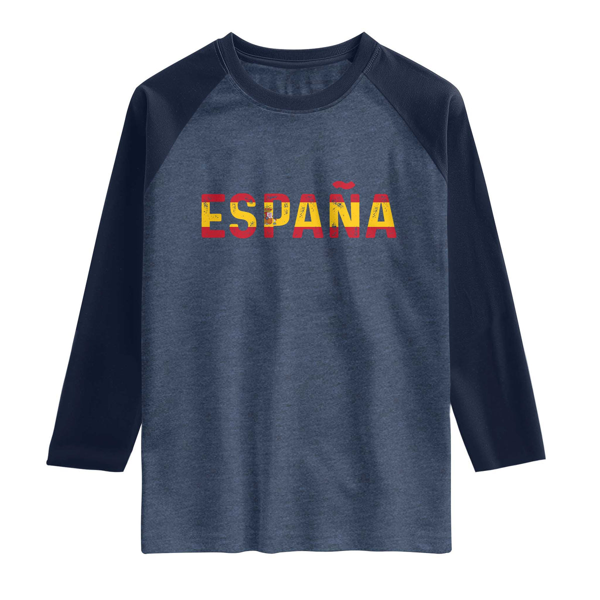 Spain Spanish Flag Espana Pride Raglan Shirt TS14 Heather Denim Navy Print Your Wear