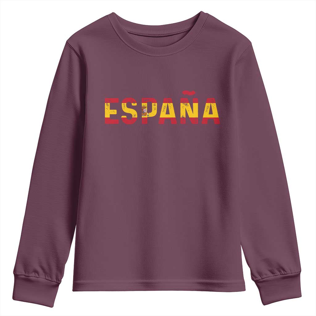 Spain Spanish Flag Espana Pride Youth Sweatshirt TS14 Maroon Print Your Wear