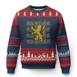 Spain Espana Heraldic Lion Pride Ugly Christmas Sweater TS14 Navy Red Print Your Wear