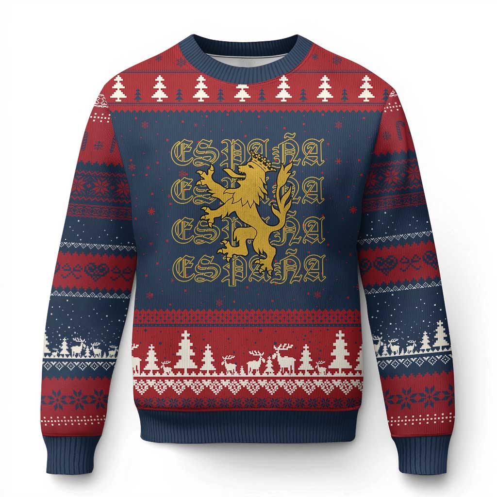 Spain Espana Heraldic Lion Pride Ugly Christmas Sweater TS14 Navy Red Print Your Wear
