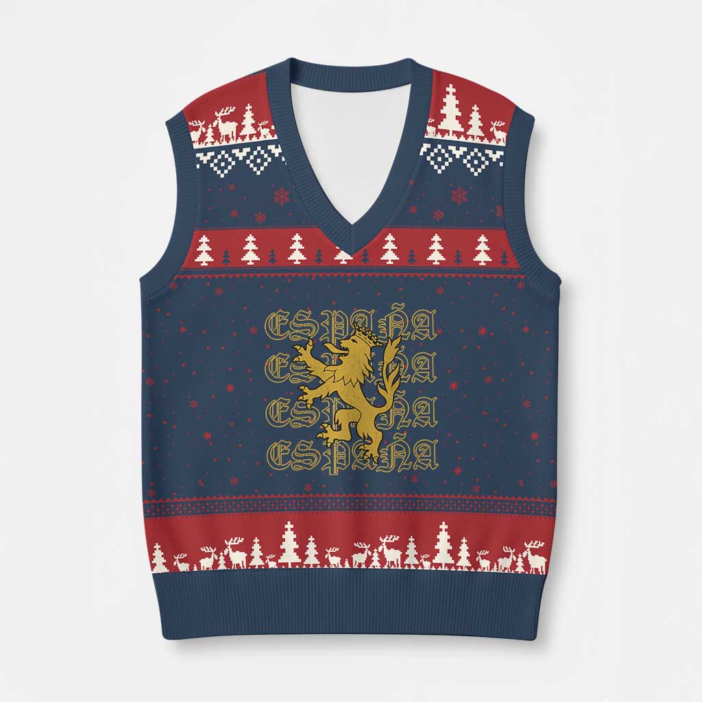 Spain Espana Heraldic Lion Pride V-Neck Knit Sweater Vest TS14 Navy Red Print Your Wear