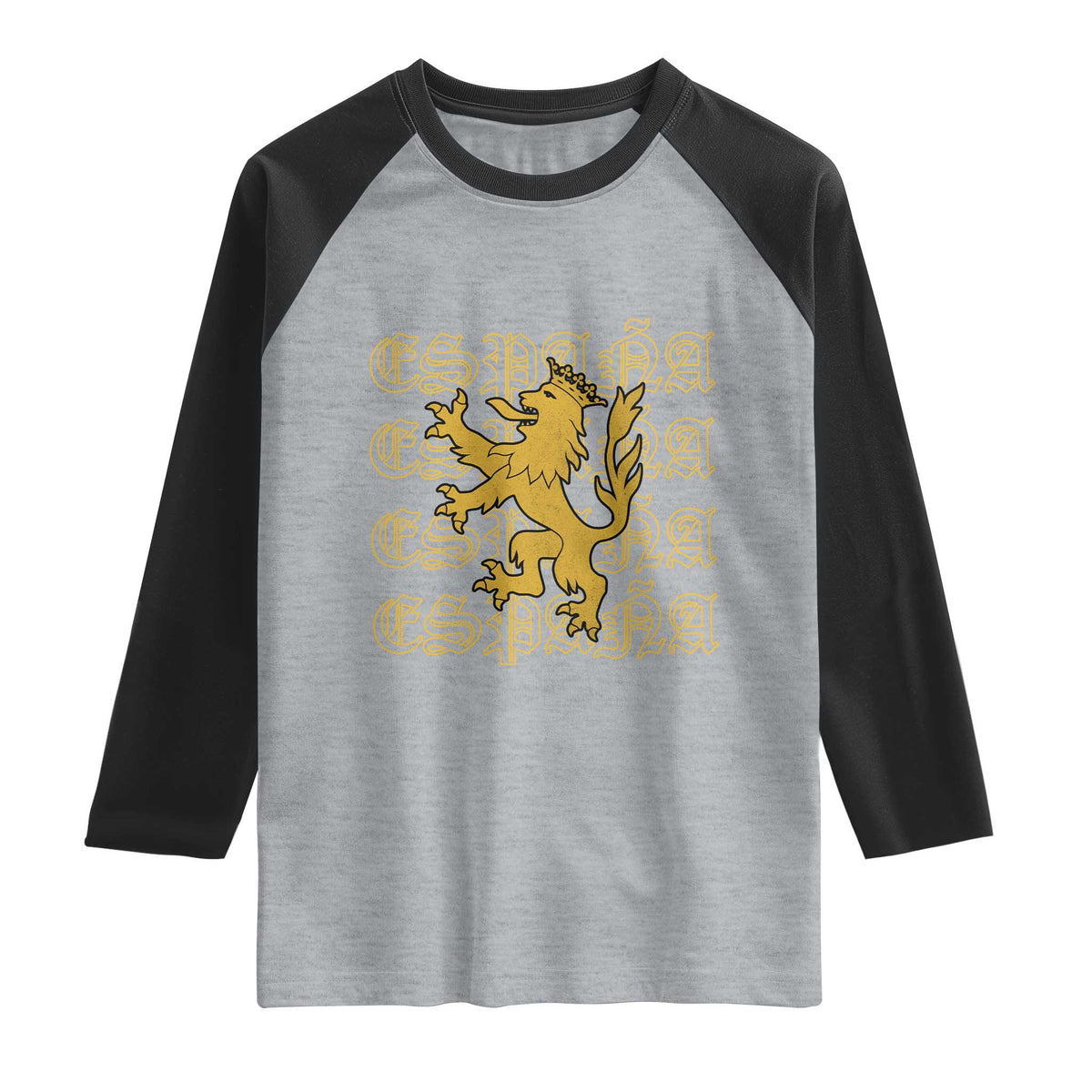 Spain Espana Heraldic Lion Pride Raglan Shirt TS14 Heather Gray Black Print Your Wear