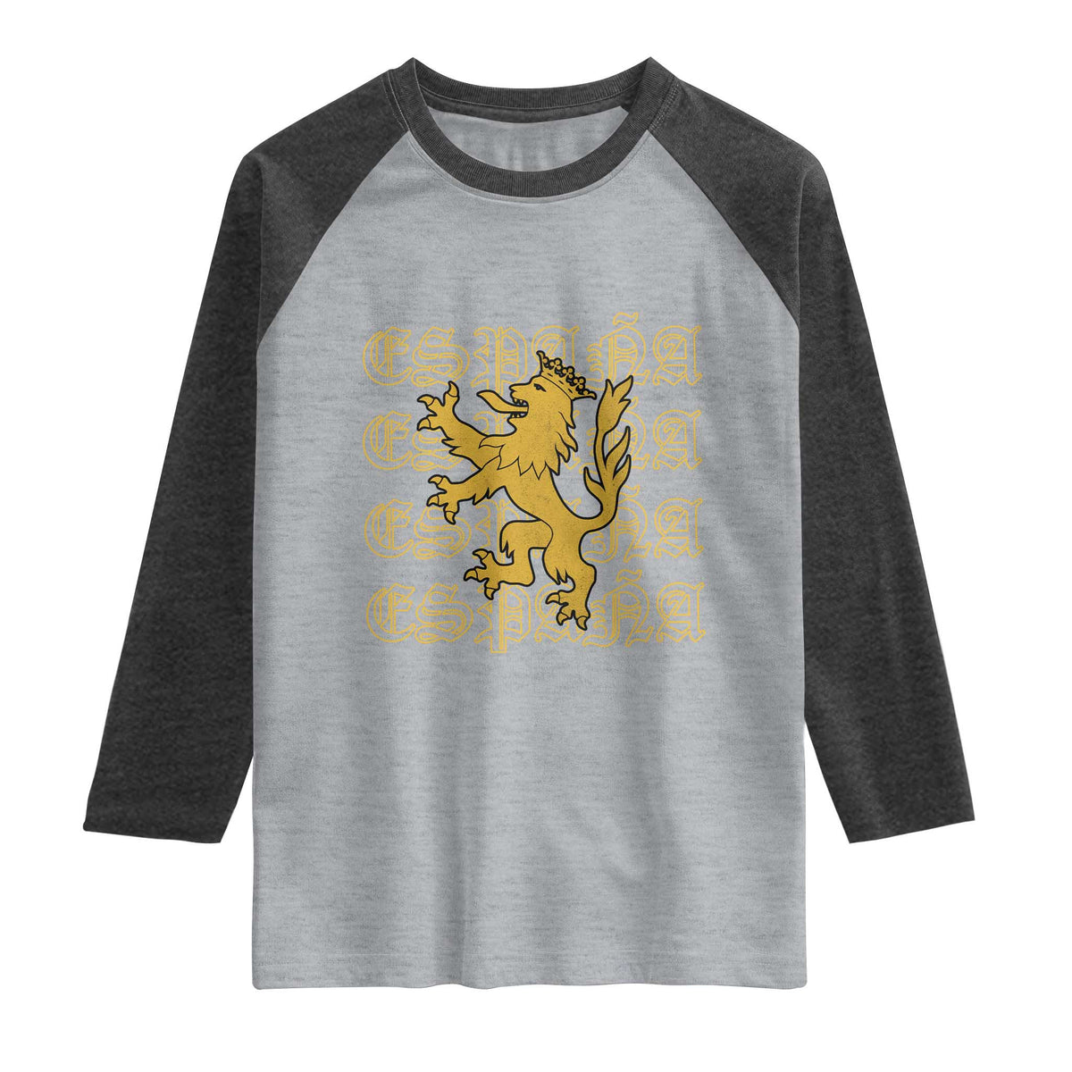 Spain Espana Heraldic Lion Pride Raglan Shirt TS14 Heather Gray Heather Charcoal Print Your Wear