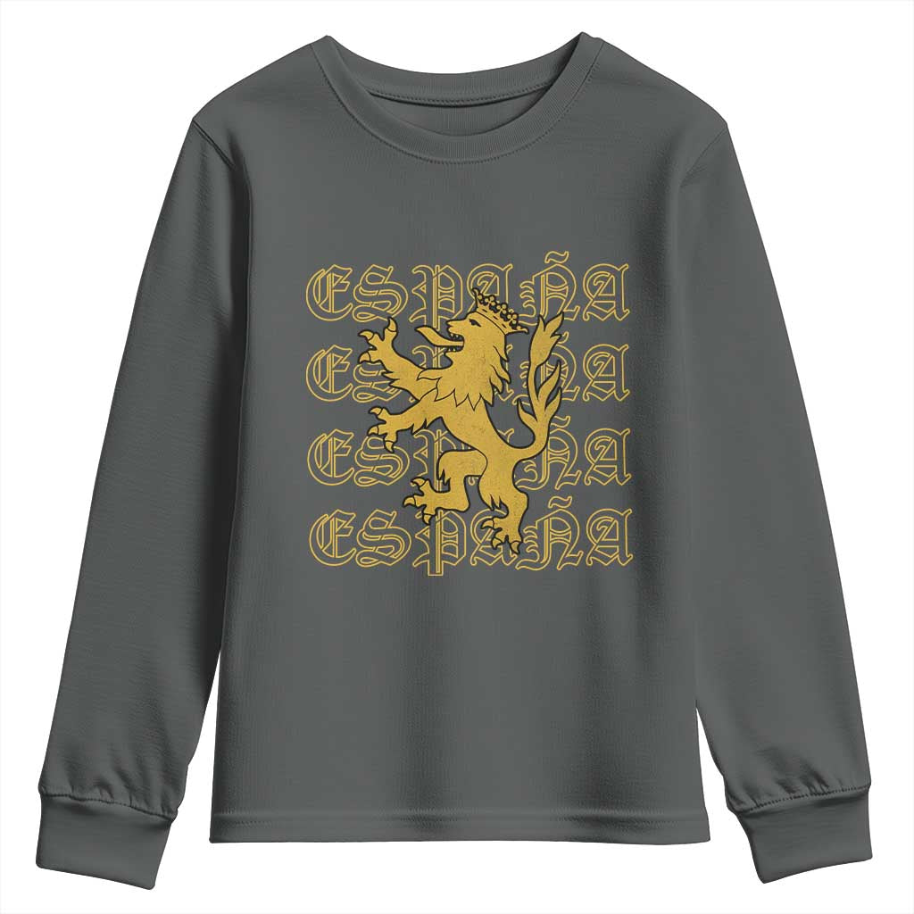 Spain Espana Heraldic Lion Pride Youth Sweatshirt TS14 Dark Heather Print Your Wear