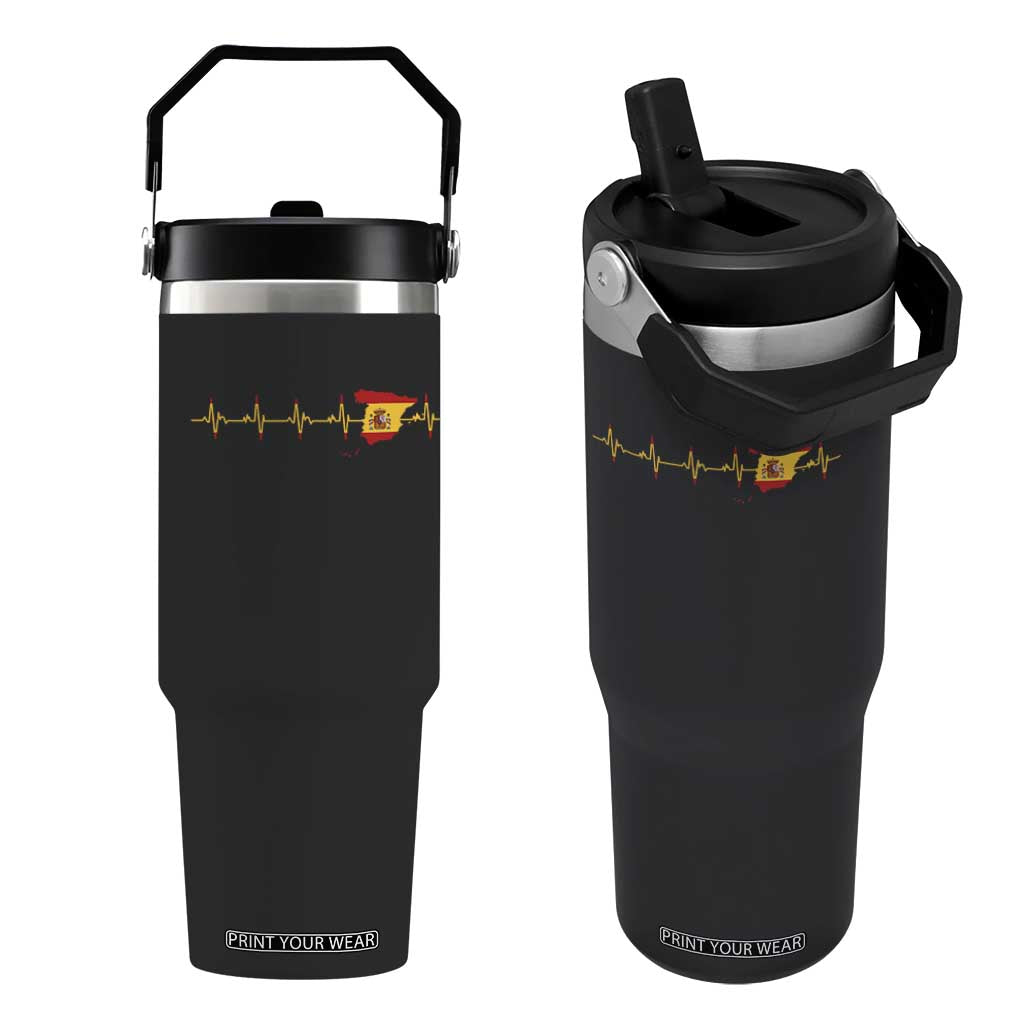 Spain Heartbeat EKG Espana Spanish Flag Map Flip Straw Tumbler TS14 One Size: 30 oz Black Print Your Wear