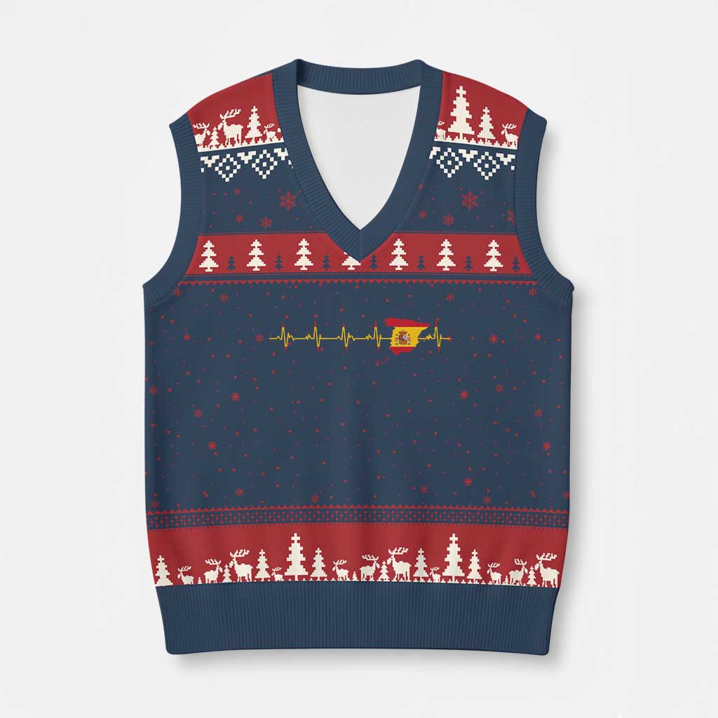 Spain Heartbeat EKG Espana Spanish Flag Map V-Neck Knit Sweater Vest TS14 Navy Red Print Your Wear