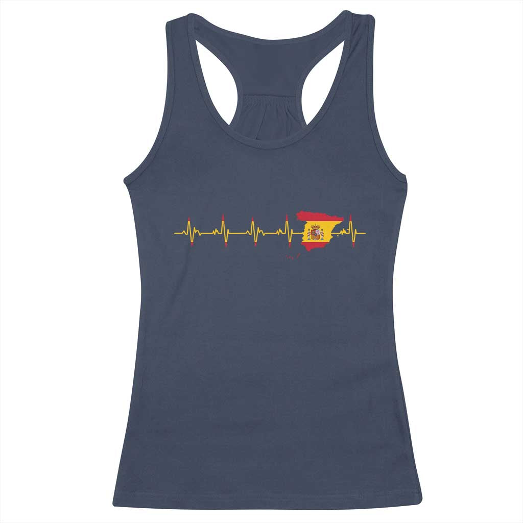 Spain Heartbeat EKG Espana Spanish Flag Map Racerback Tank Top TS14 Navy Print Your Wear