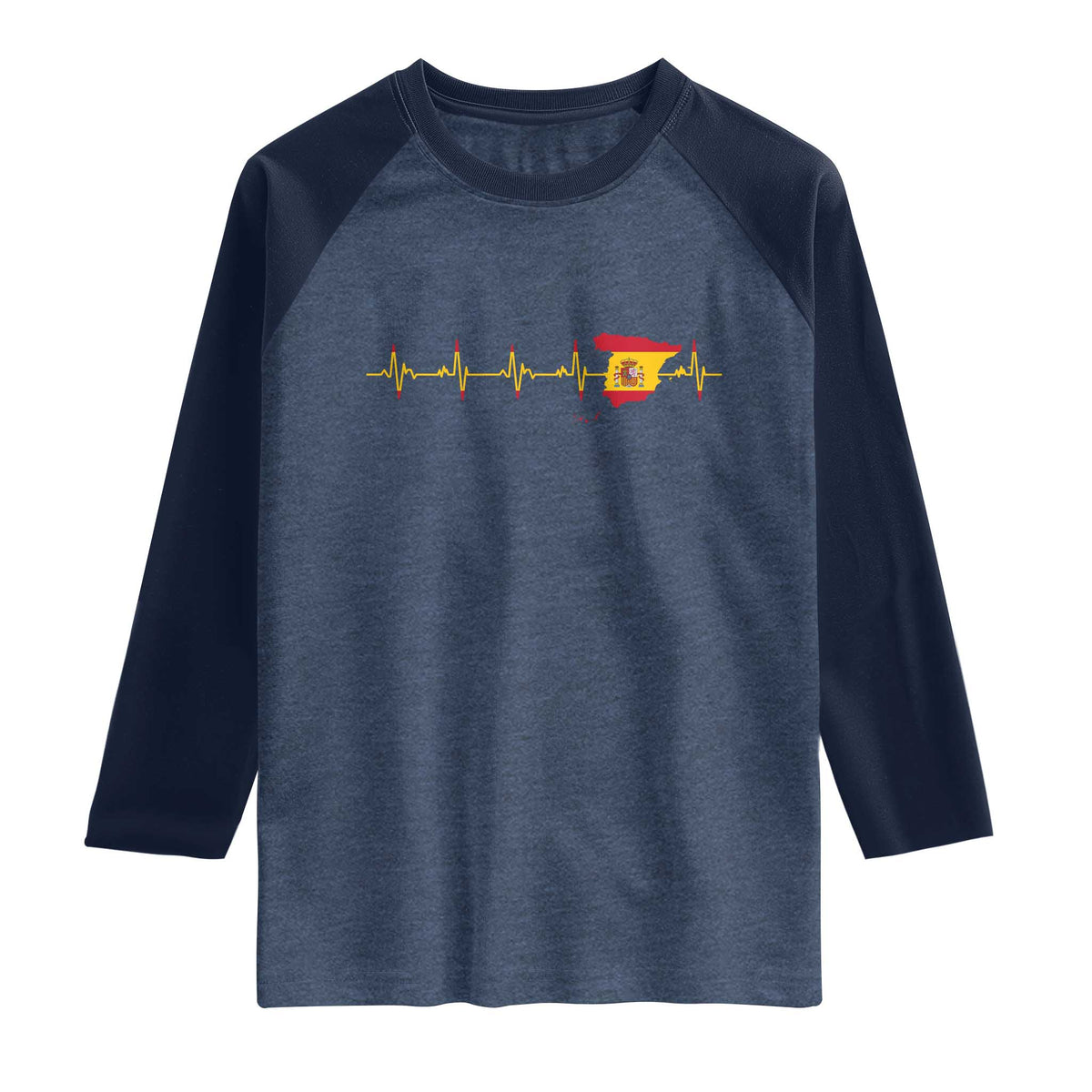 Spain Heartbeat EKG Espana Spanish Flag Map Raglan Shirt TS14 Heather Denim Navy Print Your Wear