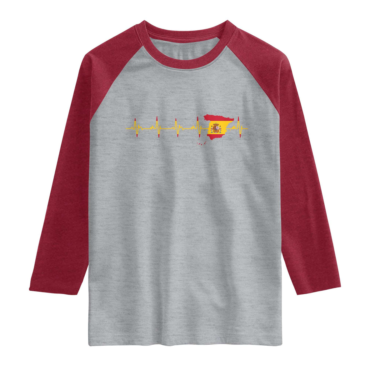 Spain Heartbeat EKG Espana Spanish Flag Map Raglan Shirt TS14 Heather Gray Heather Red Print Your Wear