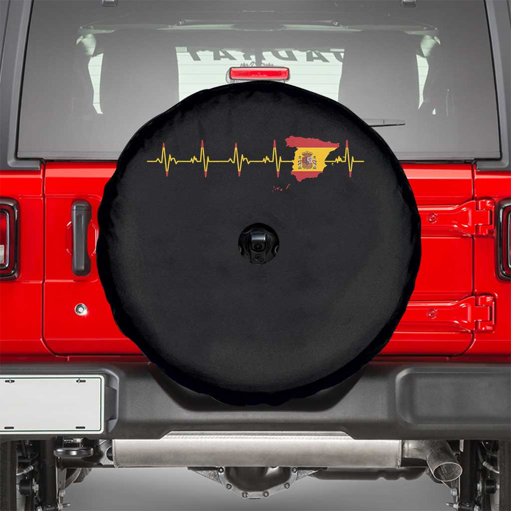 Spain Heartbeat EKG Espana Spanish Flag Map Spare Tire Cover TS14 Black Print Your Wear