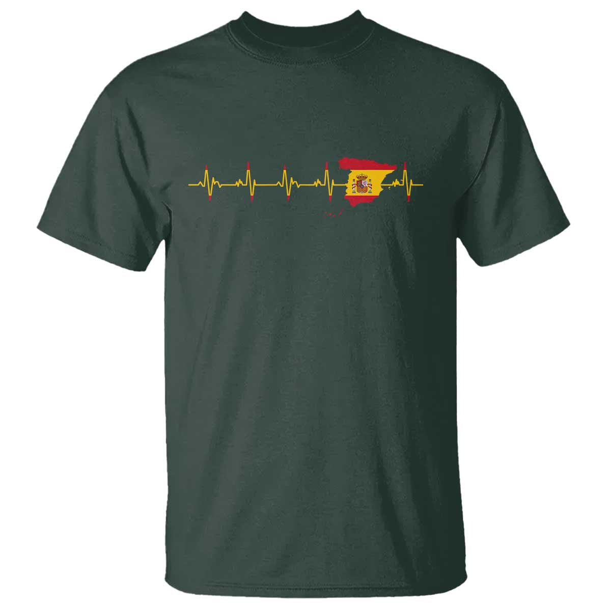 Spain Heartbeat EKG Espana Spanish Flag Map T Shirt TS14 Dark Forest Green Print Your Wear
