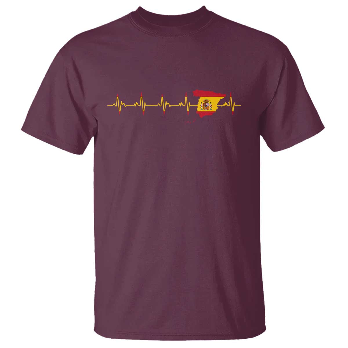 Spain Heartbeat EKG Espana Spanish Flag Map T Shirt TS14 Maroon Print Your Wear