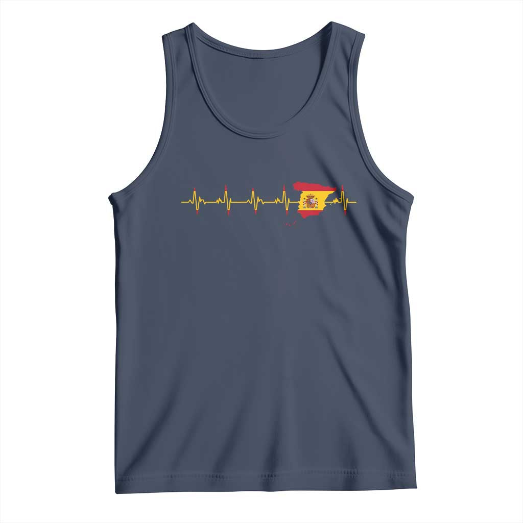 Spain Heartbeat EKG Espana Spanish Flag Map Tank Top TS14 Navy Print Your Wear