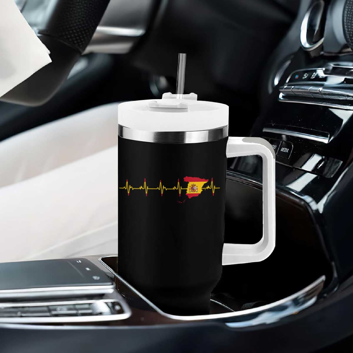 Spain Heartbeat EKG Espana Spanish Flag Map Tumbler With Handle TS14 Print Your Wear