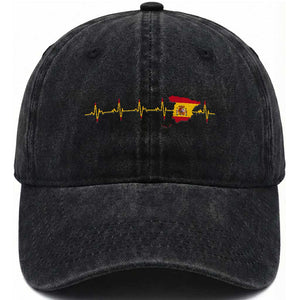 Spain Heartbeat EKG Espana Spanish Flag Map Washed Cotton Baseball Cap TS14 Print Your Wear