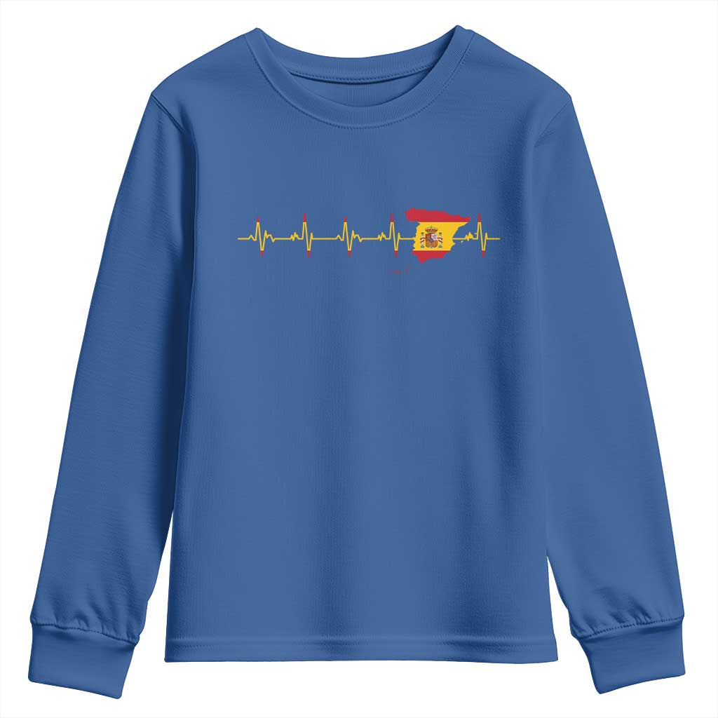 Spain Heartbeat EKG Espana Spanish Flag Map Youth Sweatshirt TS14 Royal Blue Print Your Wear