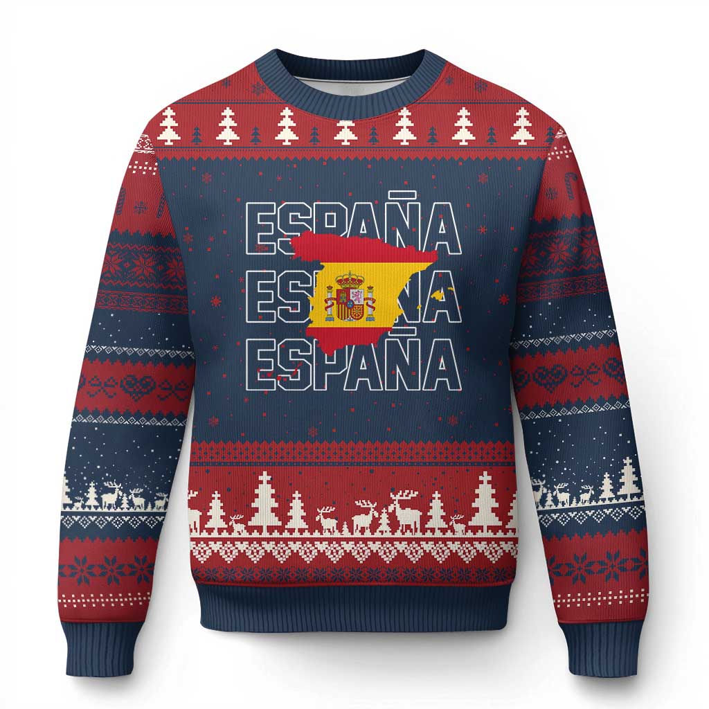 Espana Spain Map Pride Spanish Flag Ugly Christmas Sweater TS14 Navy Red Print Your Wear