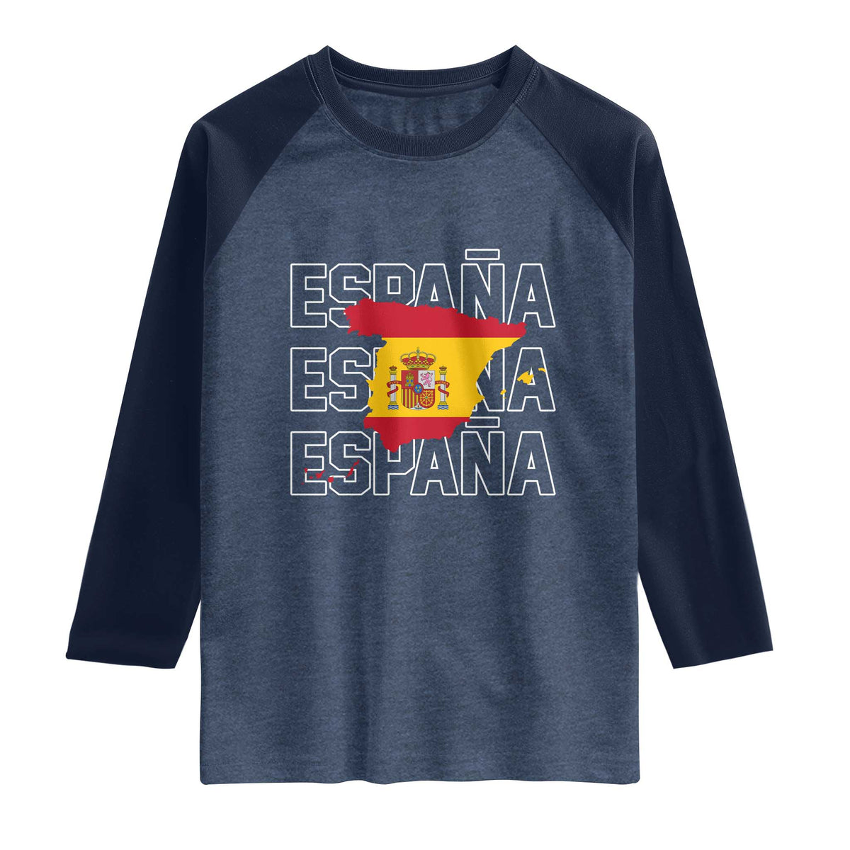 Espana Spain Map Pride Spanish Flag Raglan Shirt TS14 Heather Denim Navy Print Your Wear