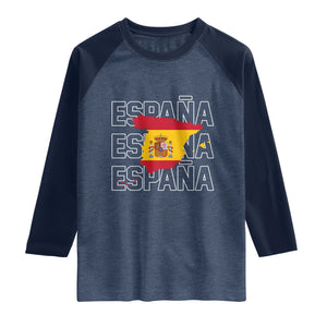 Espana Spain Map Pride Spanish Flag Raglan Shirt TS14 Heather Denim Navy Print Your Wear