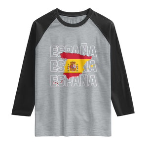 Espana Spain Map Pride Spanish Flag Raglan Shirt TS14 Heather Gray Black Print Your Wear