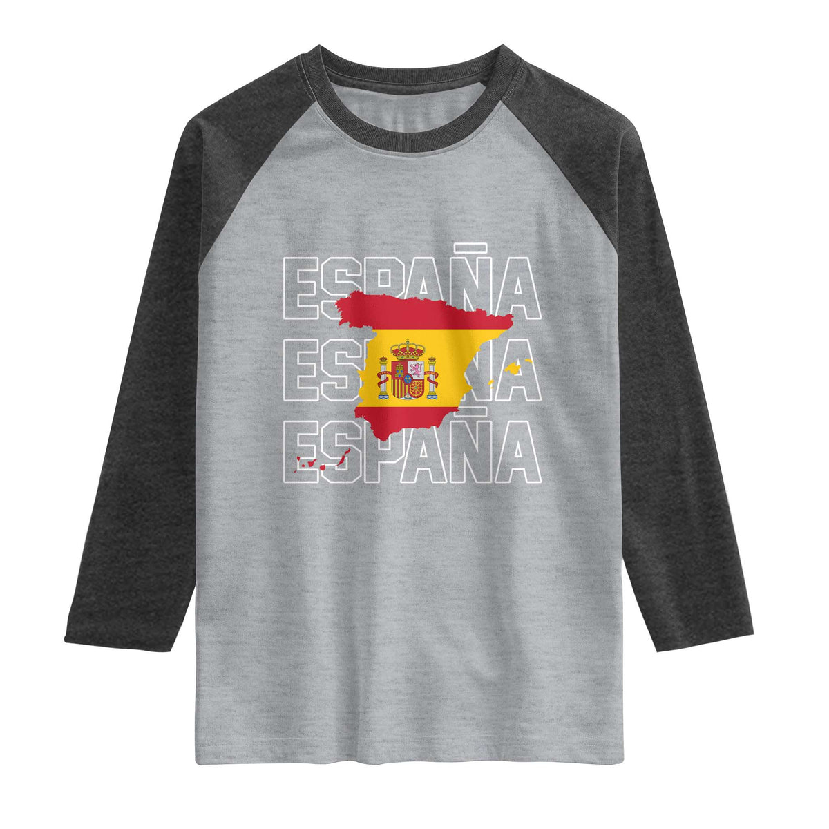 Espana Spain Map Pride Spanish Flag Raglan Shirt TS14 Heather Gray Heather Charcoal Print Your Wear