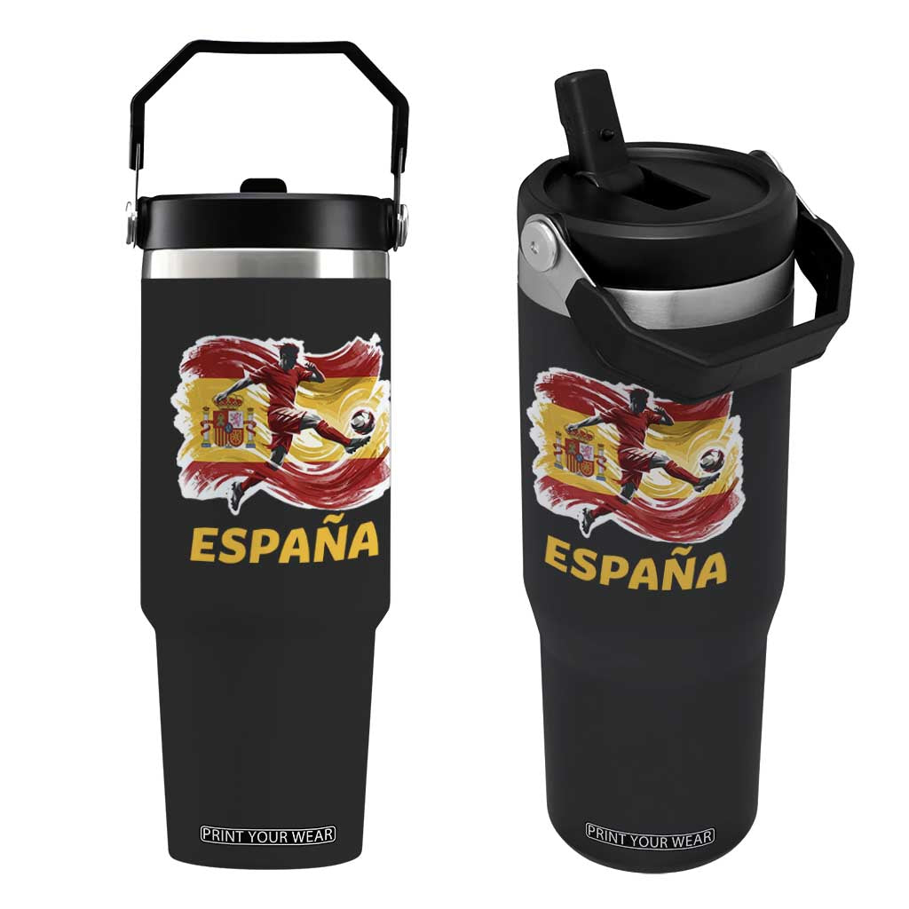 Spain Espana Soccer Football Fan Spanish Flag Flip Straw Tumbler TS14 One Size: 30 oz Black Print Your Wear