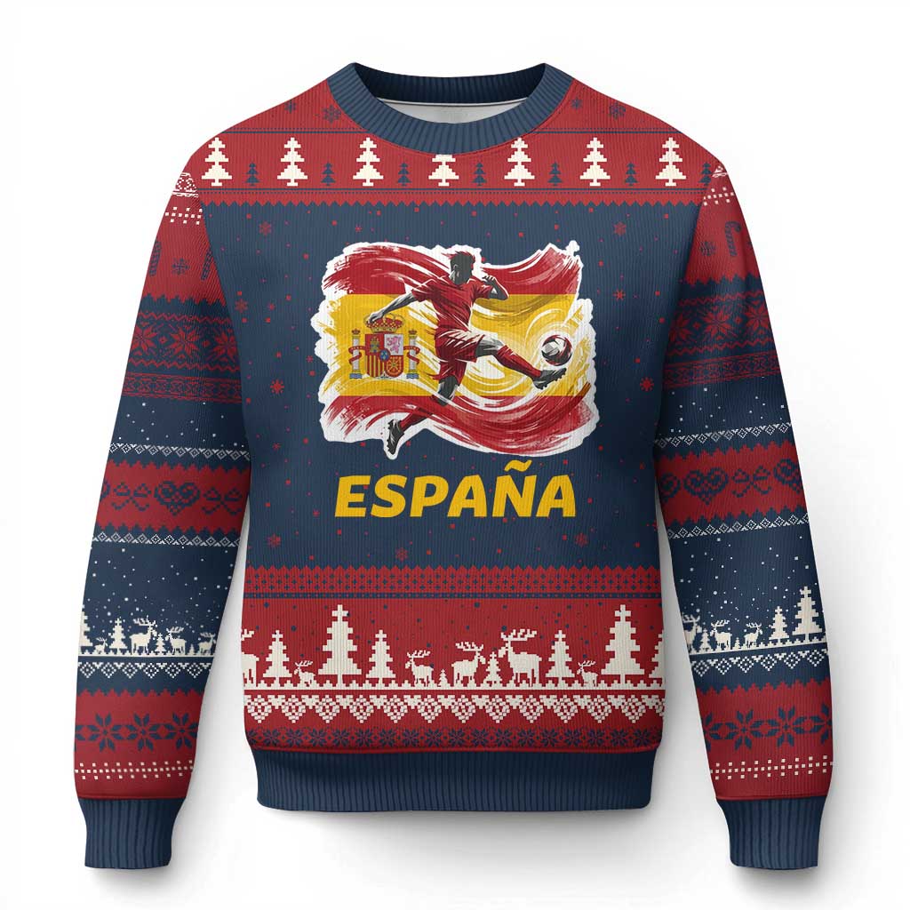 Spain Espana Soccer Football Fan Spanish Flag Ugly Christmas Sweater TS14 Navy Red Print Your Wear