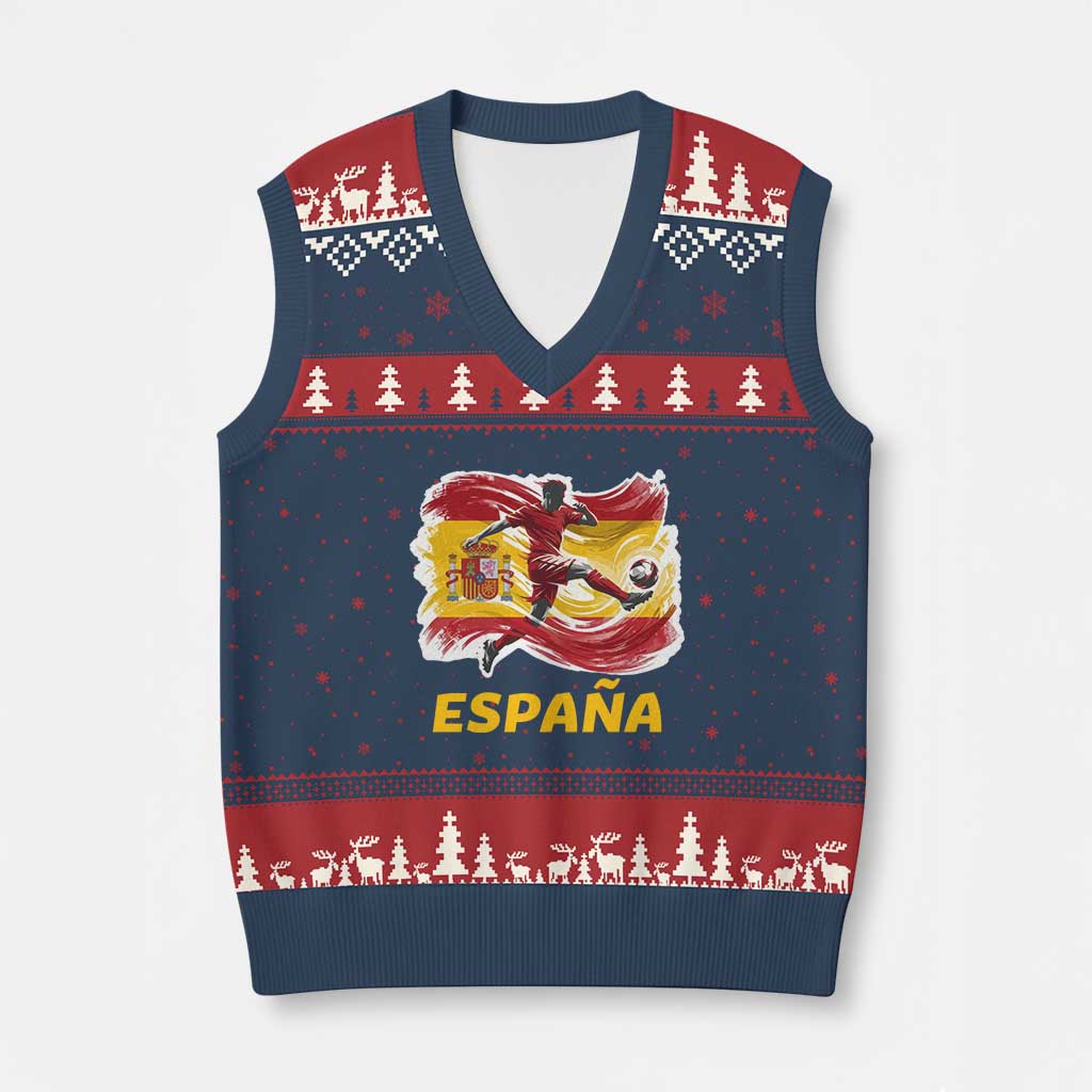 Spain Espana Soccer Football Fan Spanish Flag V-Neck Knit Sweater Vest TS14 Navy Red Print Your Wear
