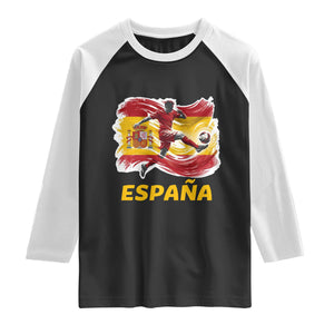 Spain Espana Soccer Football Fan Spanish Flag Raglan Shirt TS14 Black White Print Your Wear