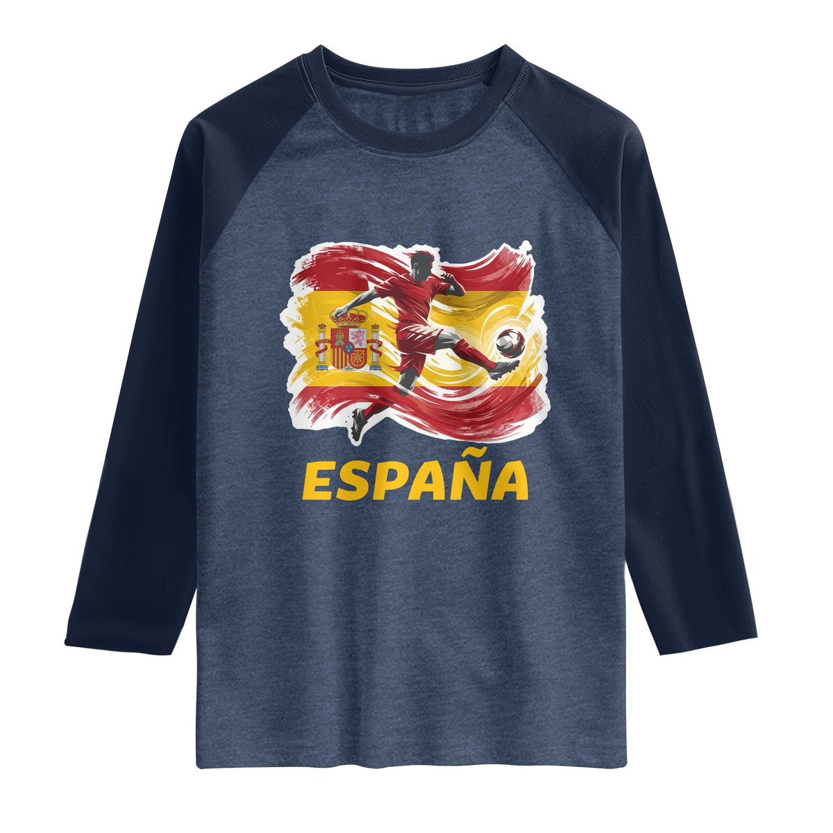 Spain Espana Soccer Football Fan Spanish Flag Raglan Shirt TS14 Heather Denim Navy Print Your Wear