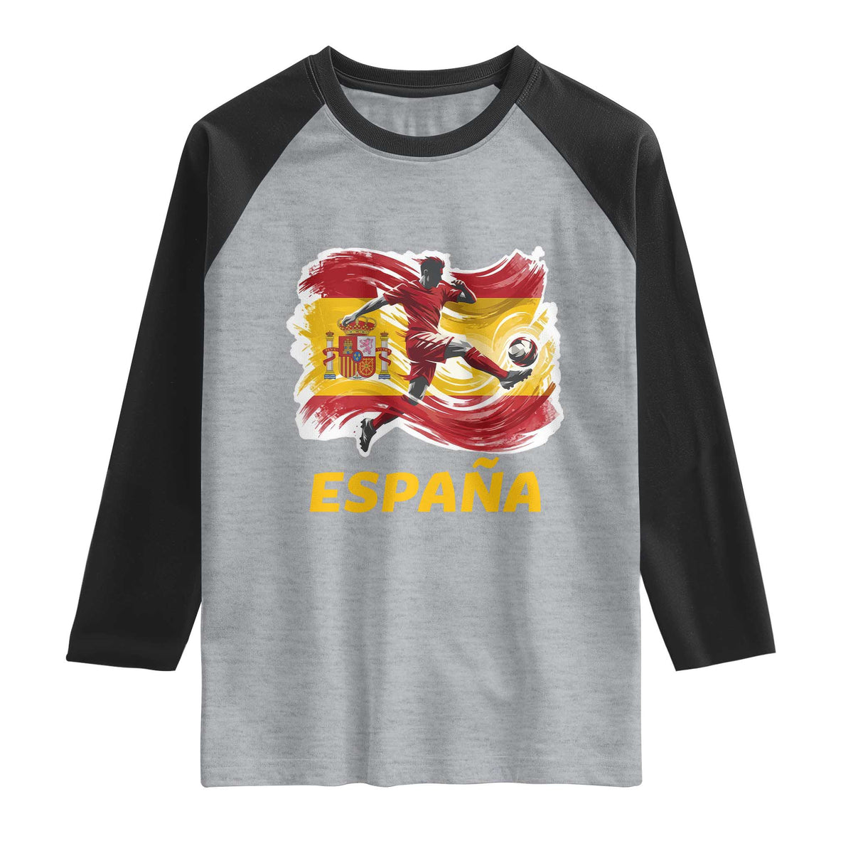 Spain Espana Soccer Football Fan Spanish Flag Raglan Shirt TS14 Heather Gray Black Print Your Wear