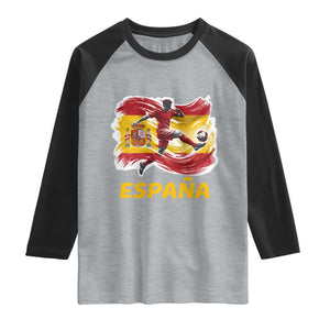 Spain Espana Soccer Football Fan Spanish Flag Raglan Shirt TS14 Heather Gray Black Print Your Wear