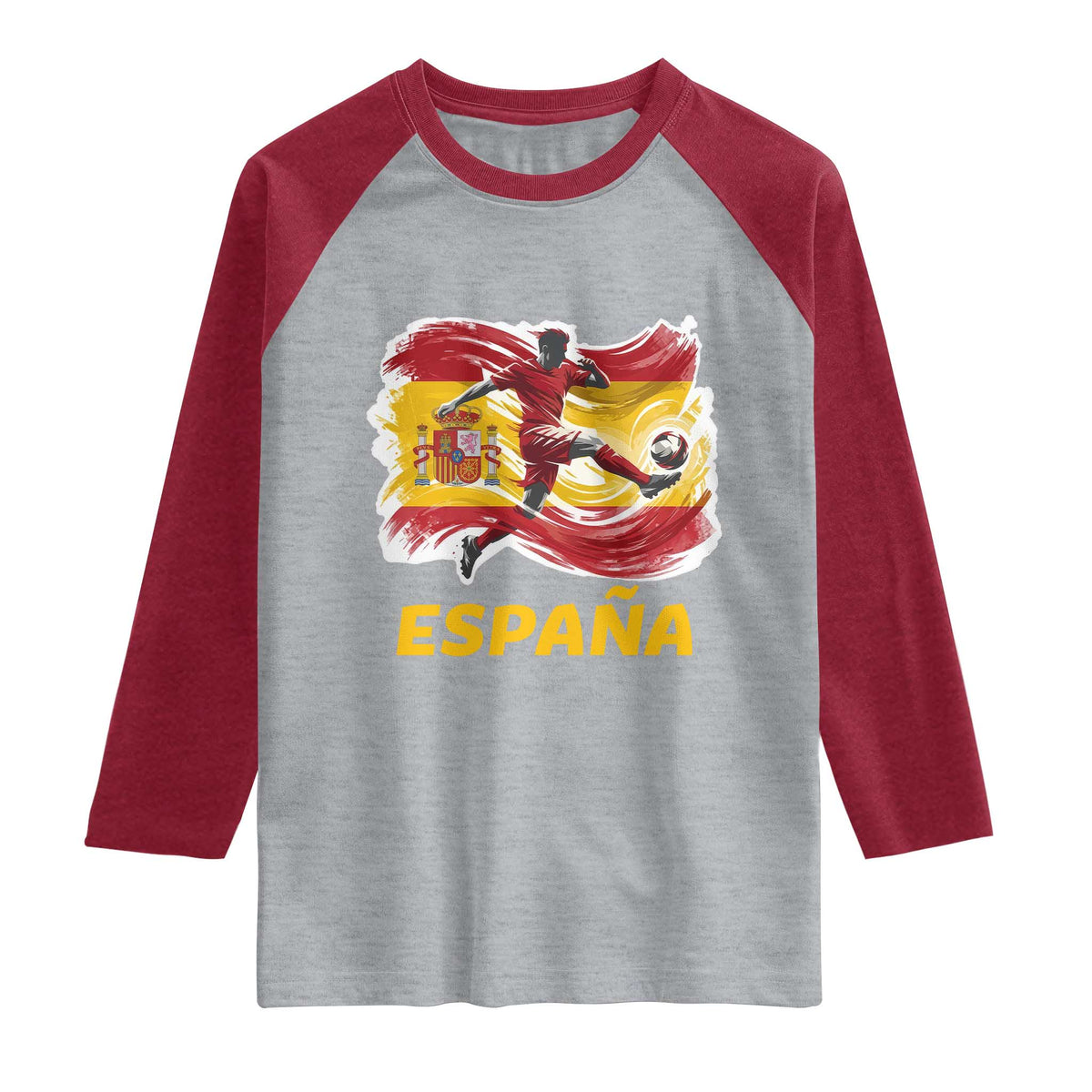 Spain Espana Soccer Football Fan Spanish Flag Raglan Shirt TS14 Heather Gray Heather Red Print Your Wear