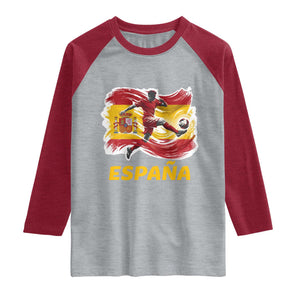 Spain Espana Soccer Football Fan Spanish Flag Raglan Shirt TS14 Heather Gray Heather Red Print Your Wear