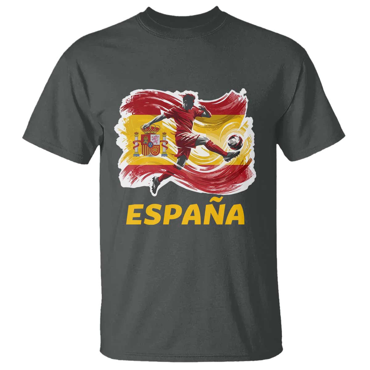 Spain Espana Soccer Football Fan Spanish Flag T Shirt TS14 Dark Heather Print Your Wear