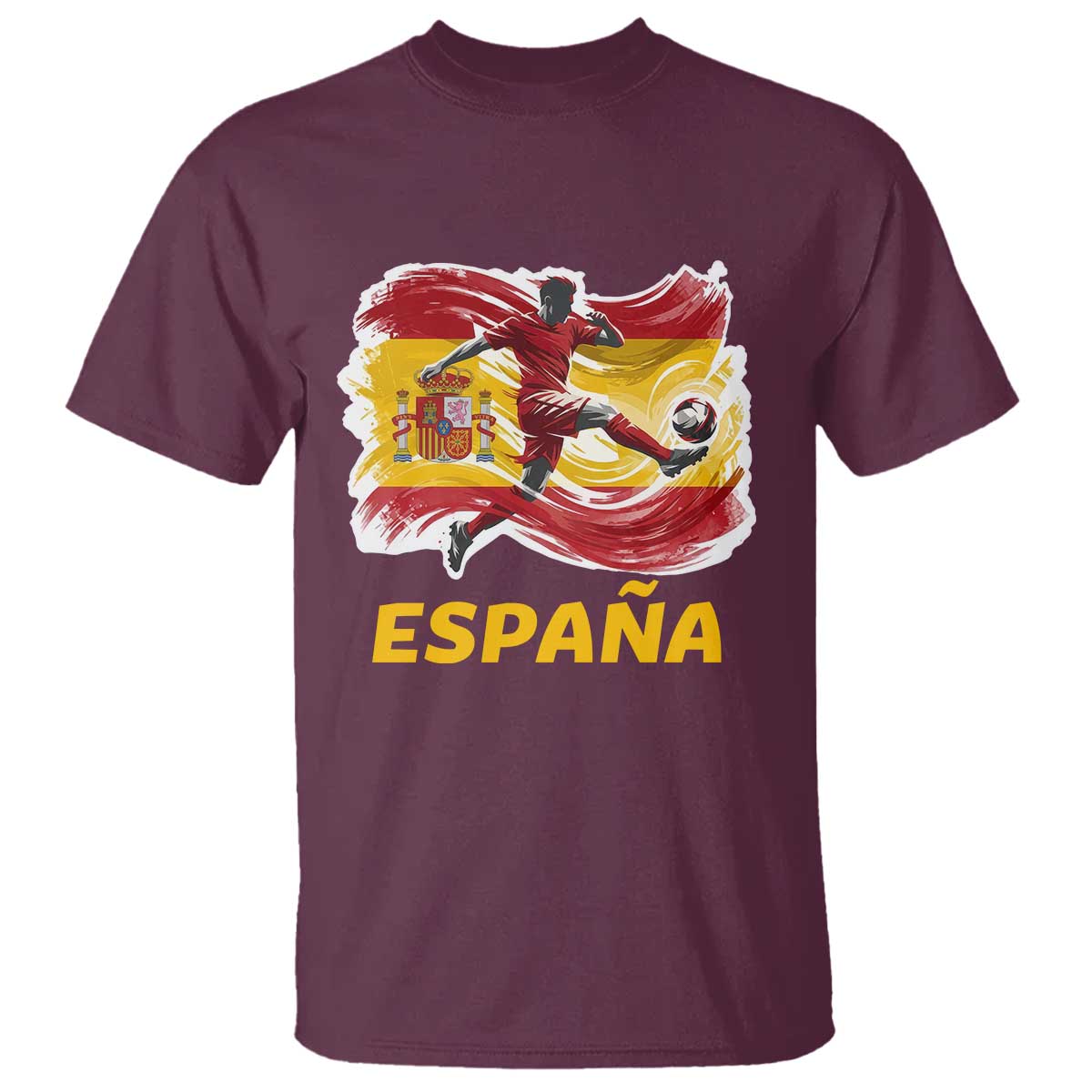 Spain Espana Soccer Football Fan Spanish Flag T Shirt TS14 Maroon Print Your Wear