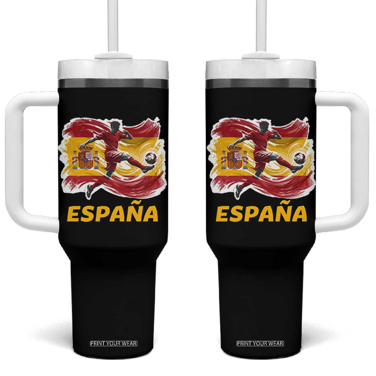 Spain Espana Soccer Football Fan Spanish Flag Tumbler With Handle TS14 One Size: 40 oz Black Print Your Wear