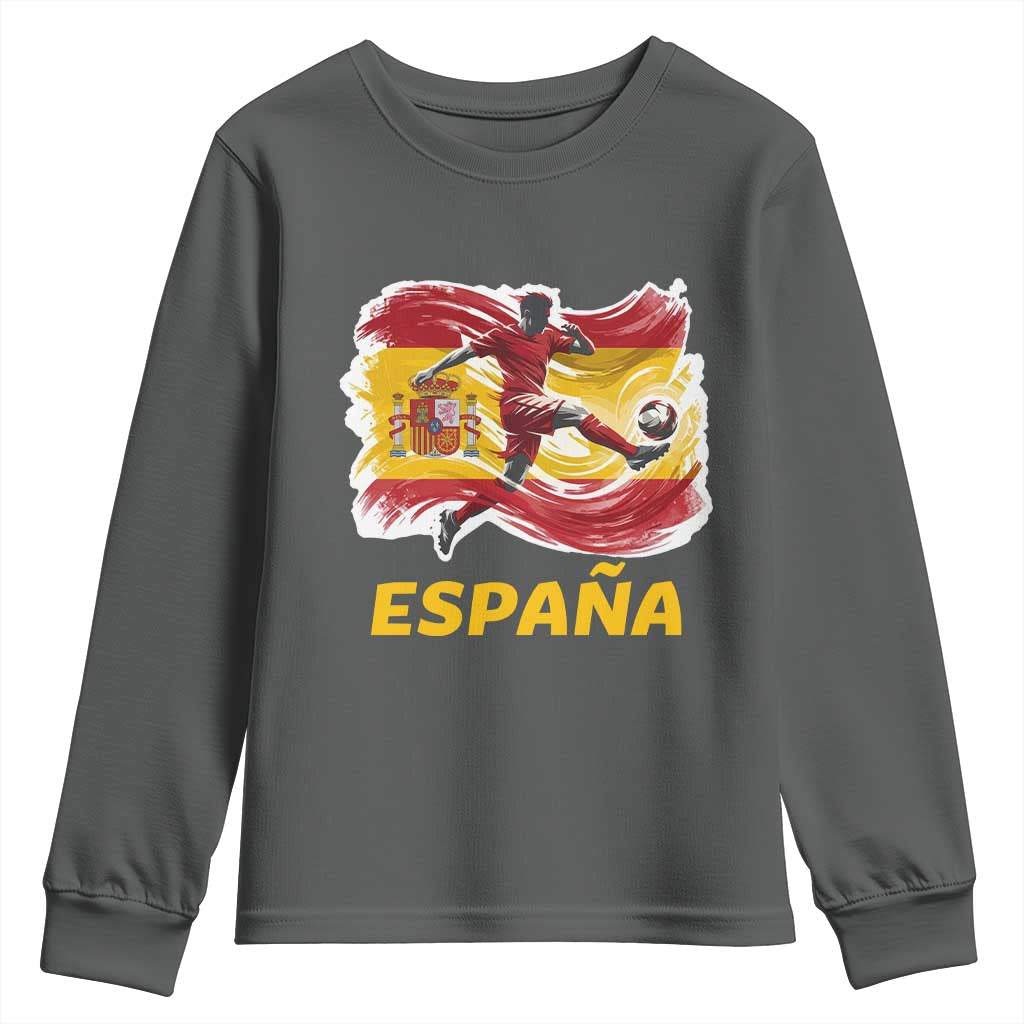 Spain Espana Soccer Football Fan Spanish Flag Youth Sweatshirt TS14 Dark Heather Print Your Wear
