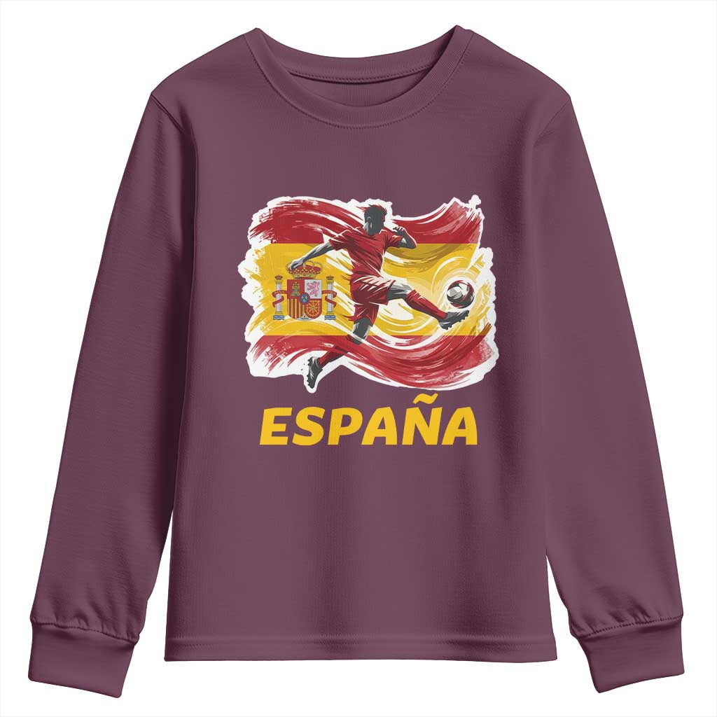 Spain Espana Soccer Football Fan Spanish Flag Youth Sweatshirt TS14 Maroon Print Your Wear