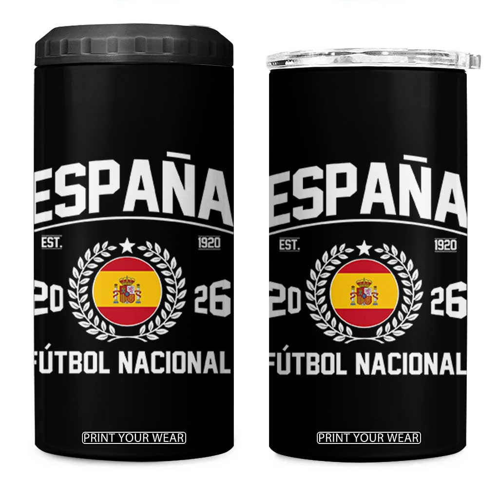 Spain 2026 Soccer Football Fan Spanish Flag 4 in 1 Can Cooler Tumbler TS14 One Size: 16 oz Black Print Your Wear