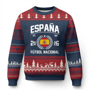 Spain 2026 Soccer Football Fan Spanish Flag Ugly Christmas Sweater TS14 Navy Red Print Your Wear