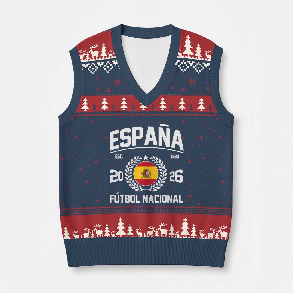Spain 2026 Soccer Football Fan Spanish Flag V-Neck Knit Sweater Vest TS14 Navy Red Print Your Wear