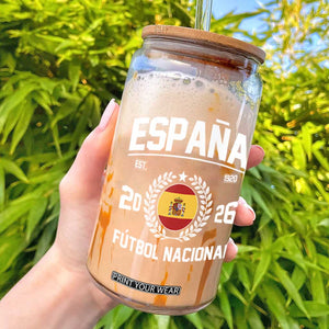 Spain 2026 Soccer Football Fan Spanish Flag Glass Can TS14 Black Print Your Wear