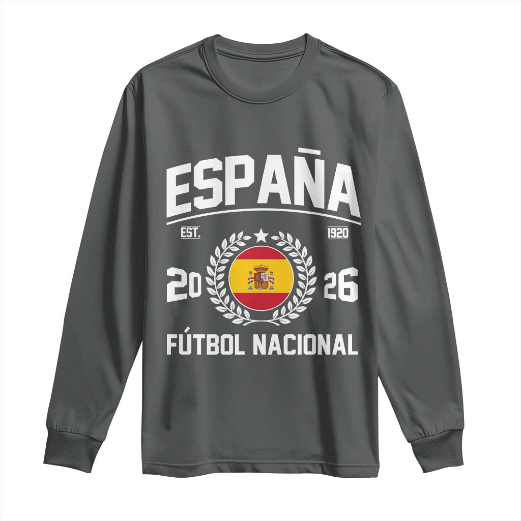 Spain 2026 Soccer Football Fan Spanish Flag Long Sleeve Shirt TS14 Dark Heather Print Your Wear
