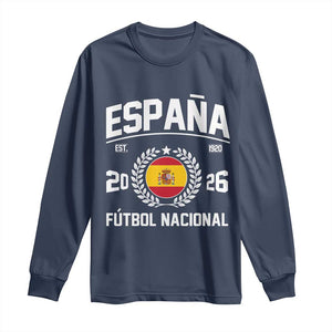 Spain 2026 Soccer Football Fan Spanish Flag Long Sleeve Shirt TS14 Navy Print Your Wear