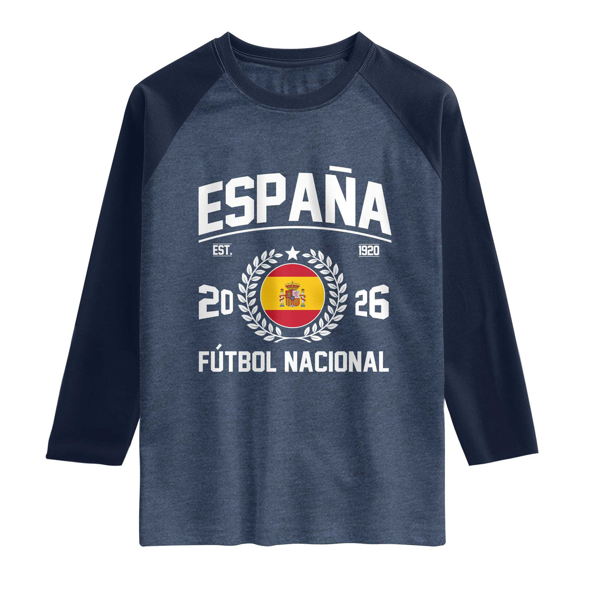 Spain 2026 Soccer Football Fan Spanish Flag Raglan Shirt TS14 Heather Denim Navy Print Your Wear
