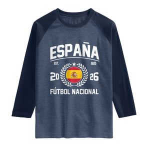 Spain 2026 Soccer Football Fan Spanish Flag Raglan Shirt TS14 Heather Denim Navy Print Your Wear